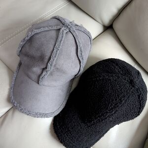 NWOT Adult Adjustable Gray and Black Winter Baseball Caps